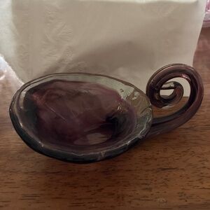 Vintage purple swirl hand blown art glass dish